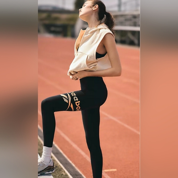 Reebok Women's Black Leggings with Metallic Gold Logo, Size Large - Picture 10 of 11